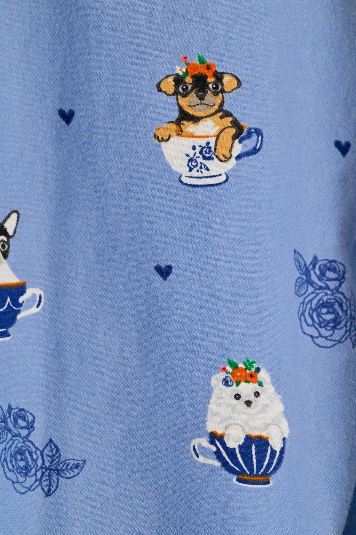 Teacup Pups 3-Piece Flannel PJ Set - DENIM