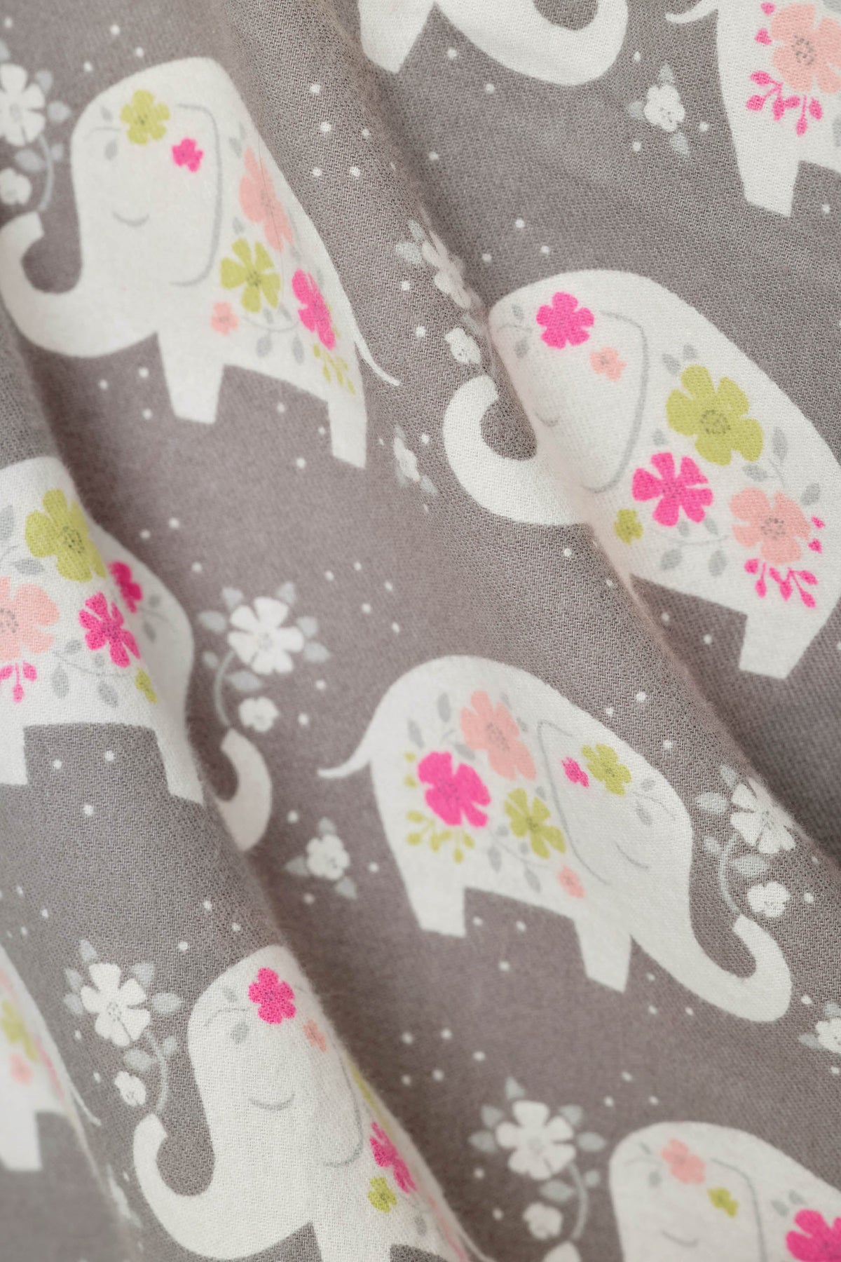 Blooms on Parade Elephant Print 3-Piece Flannel PJ Set - GRAY