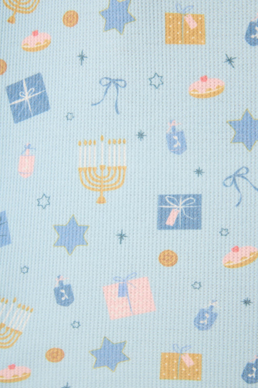 Boyfriend Boxer Hanukkah Print Shorts Set - LIGHT BLUE