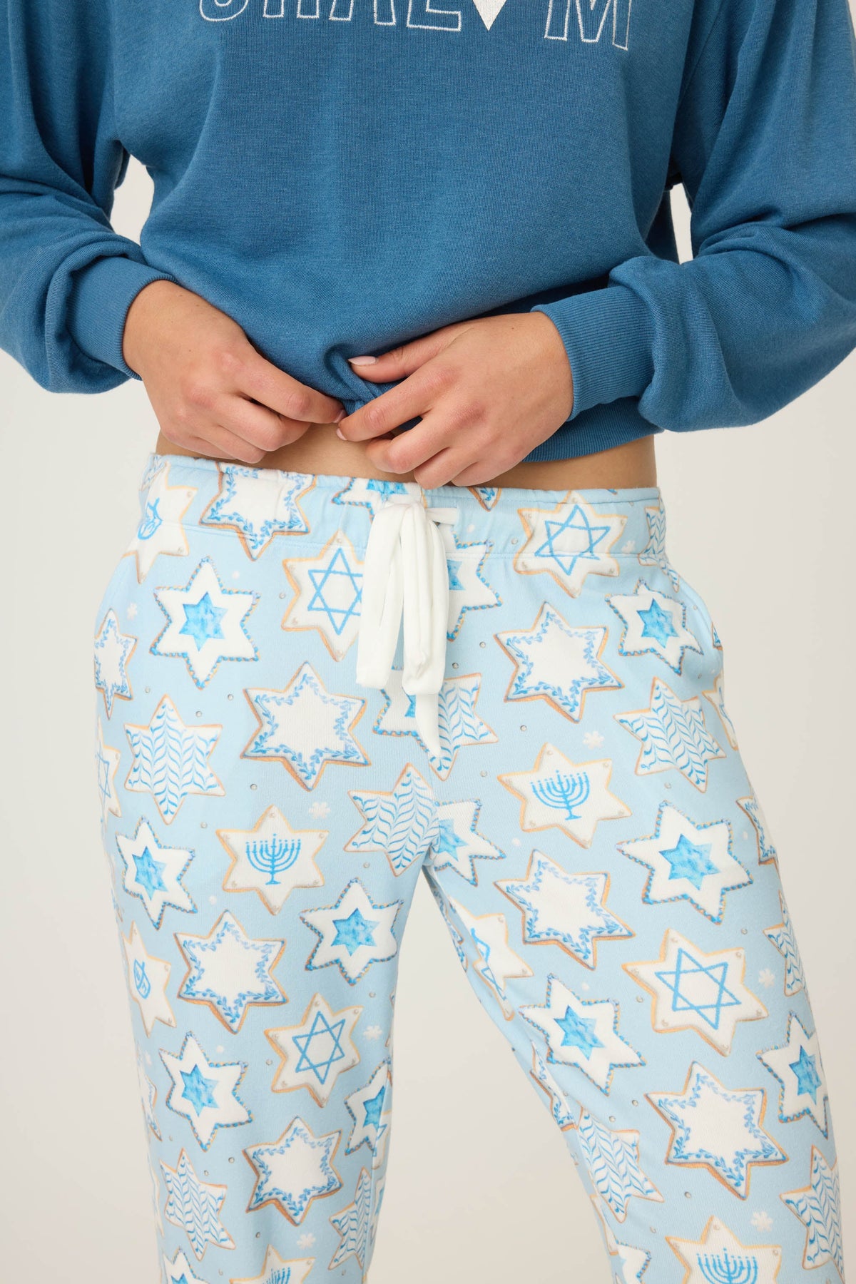 You Had Me At Shalom Cookie Print Banded Pants - LIGHT SKY