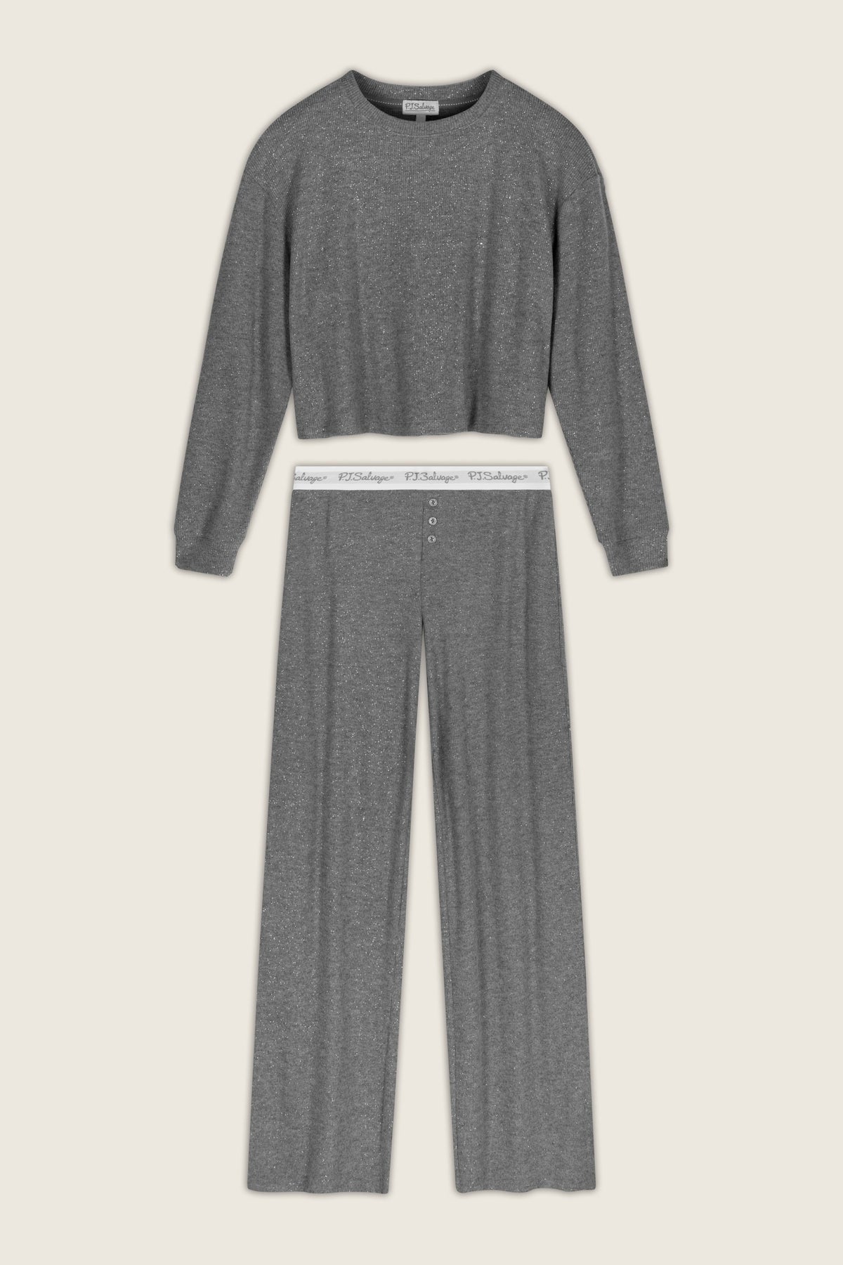 Boyfriend Boxer Dark Grey Sparkle Long Sleeve PJ Set - DARK H GREY