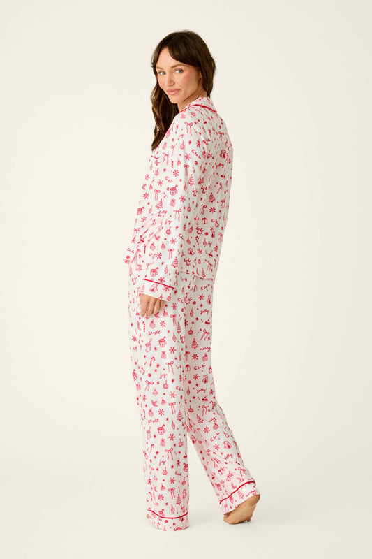 Femme de Noel Holiday Print 3-Piece PJ Set - IVORY