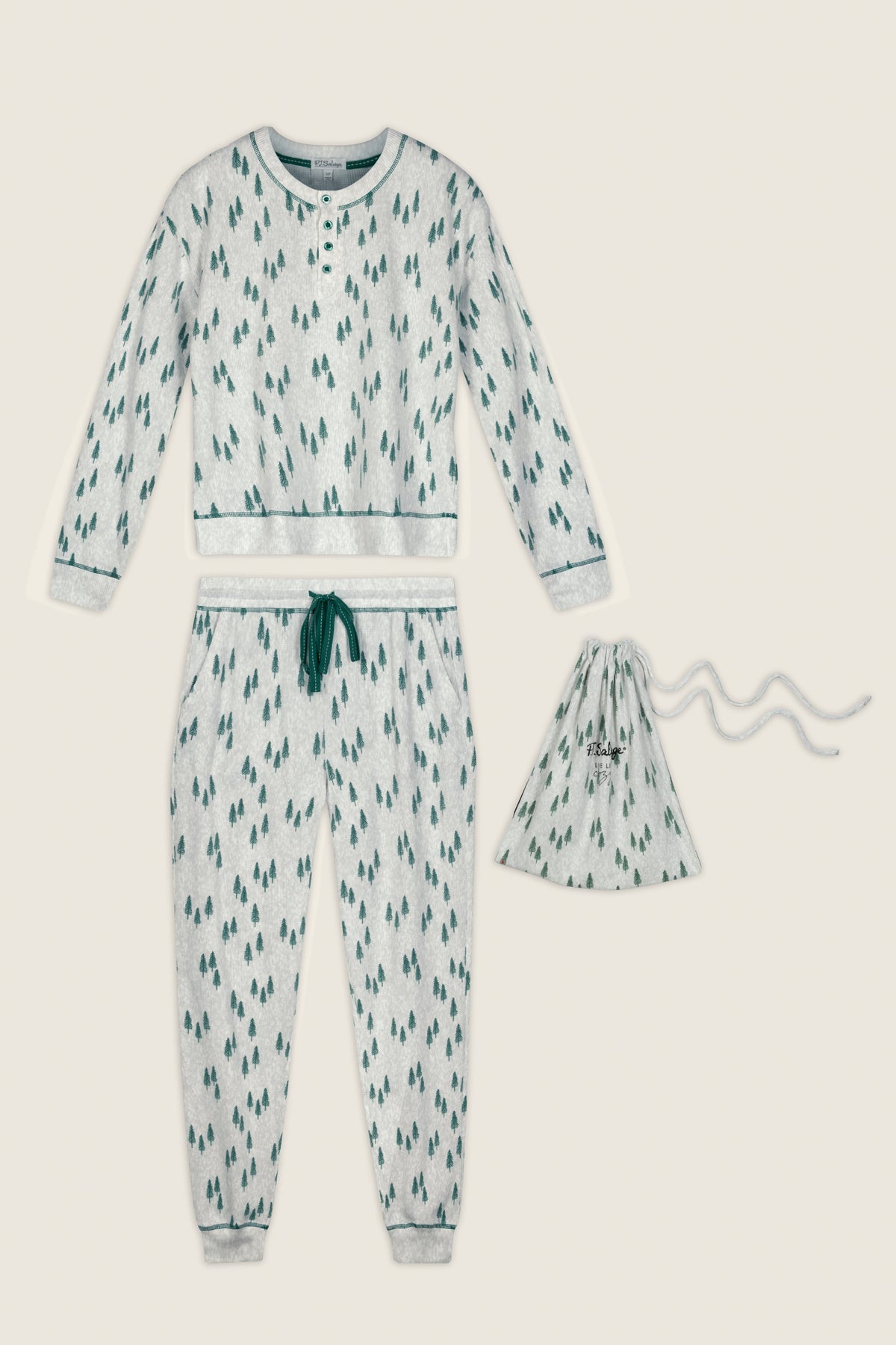 Pine Tree Print 3-Piece PJ Gift Set - HEATHER CLOUD