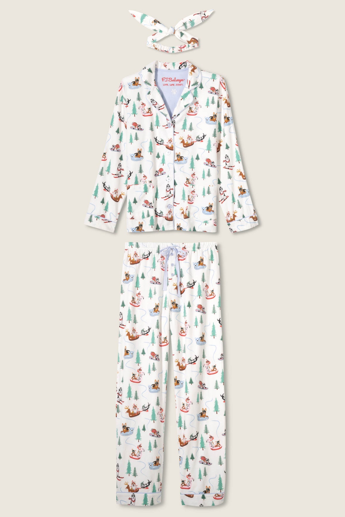 Sleigh All Day 3-Piece Flannel PJ Set - WHITE