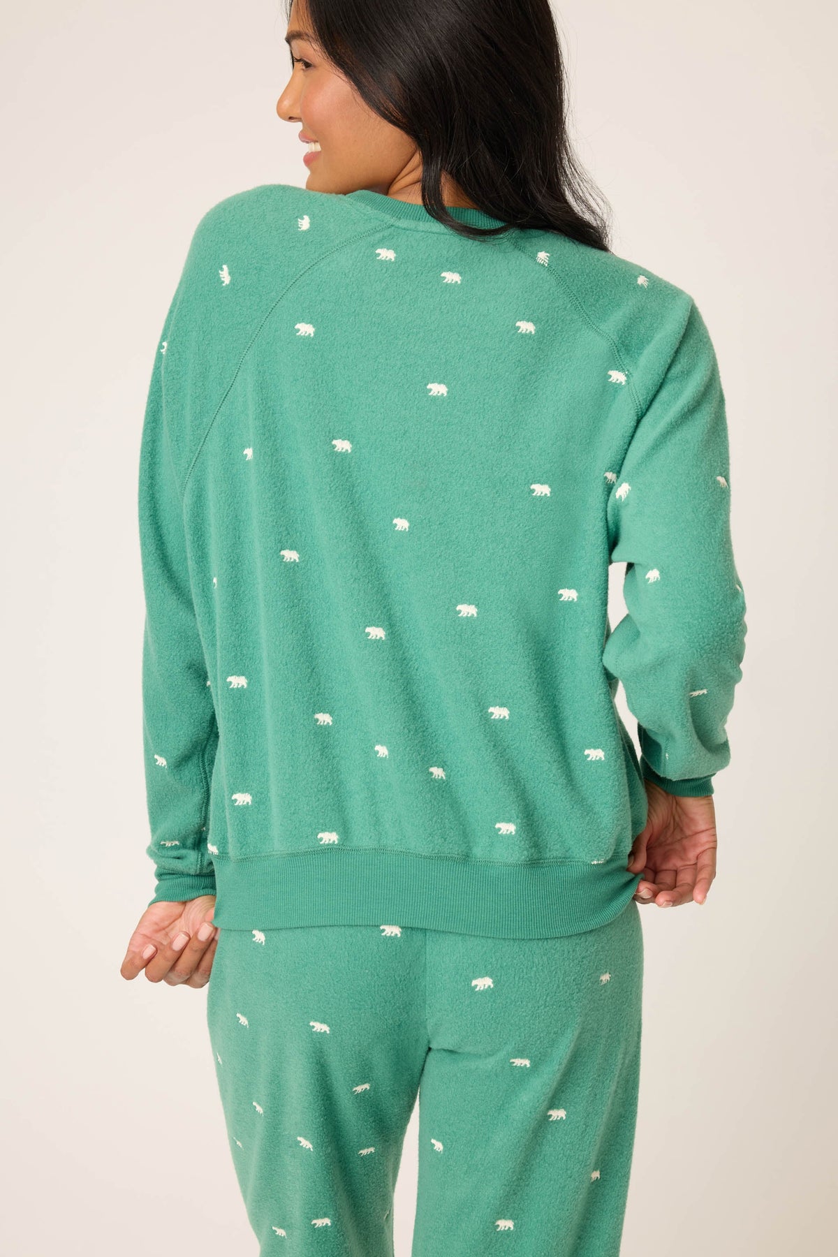 The Outsider Embroidered Bear Fleece Sweatshirt - FOREST