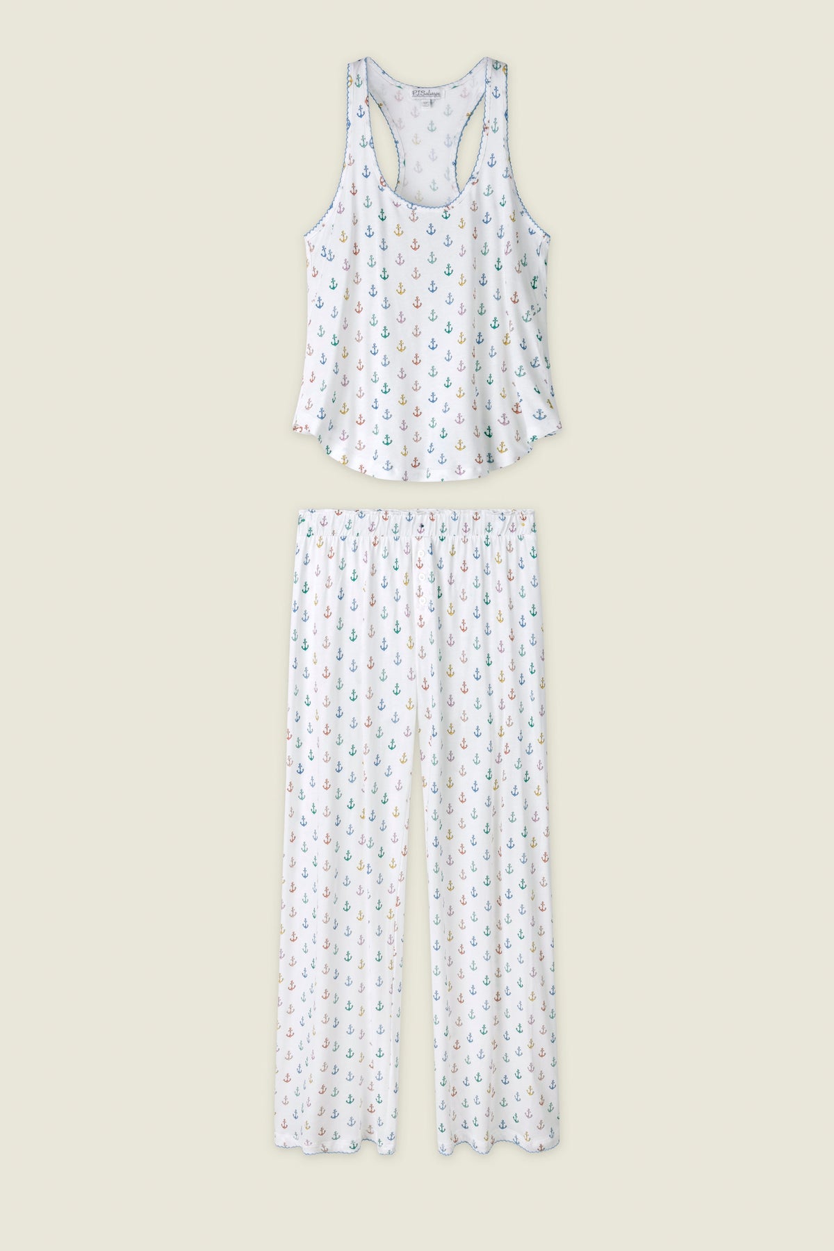 Meet Me By The Sea Anchors Aweigh Long PJ Set - IVORY