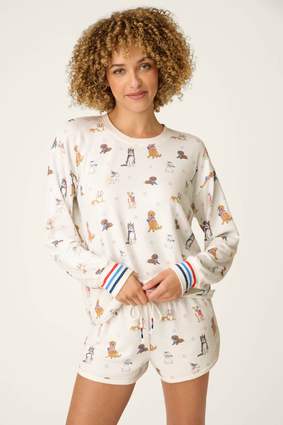 Red, White, & Woof Patriotic Pups Long Sleeve Top - IVORY