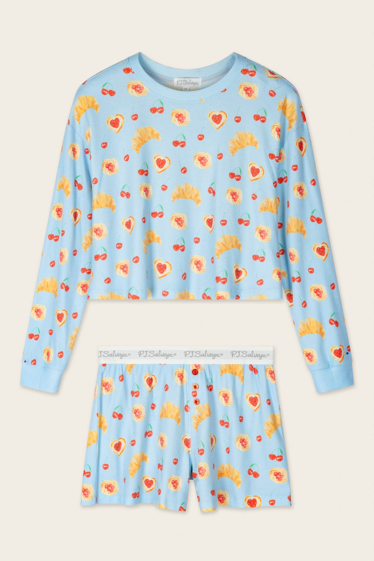 Boyfriend Boxer Pastry Print Long Sleeve & Shorts PJ Set - CRYSTAL BLUE