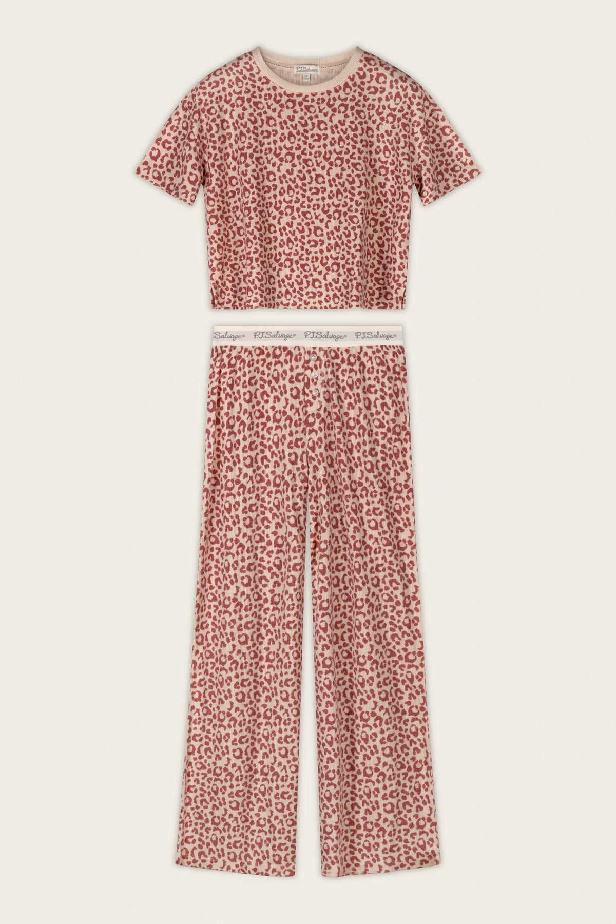Boyfriend Boxer Leopard Print Short Sleeve & Pants PJ Set - DARK WINE