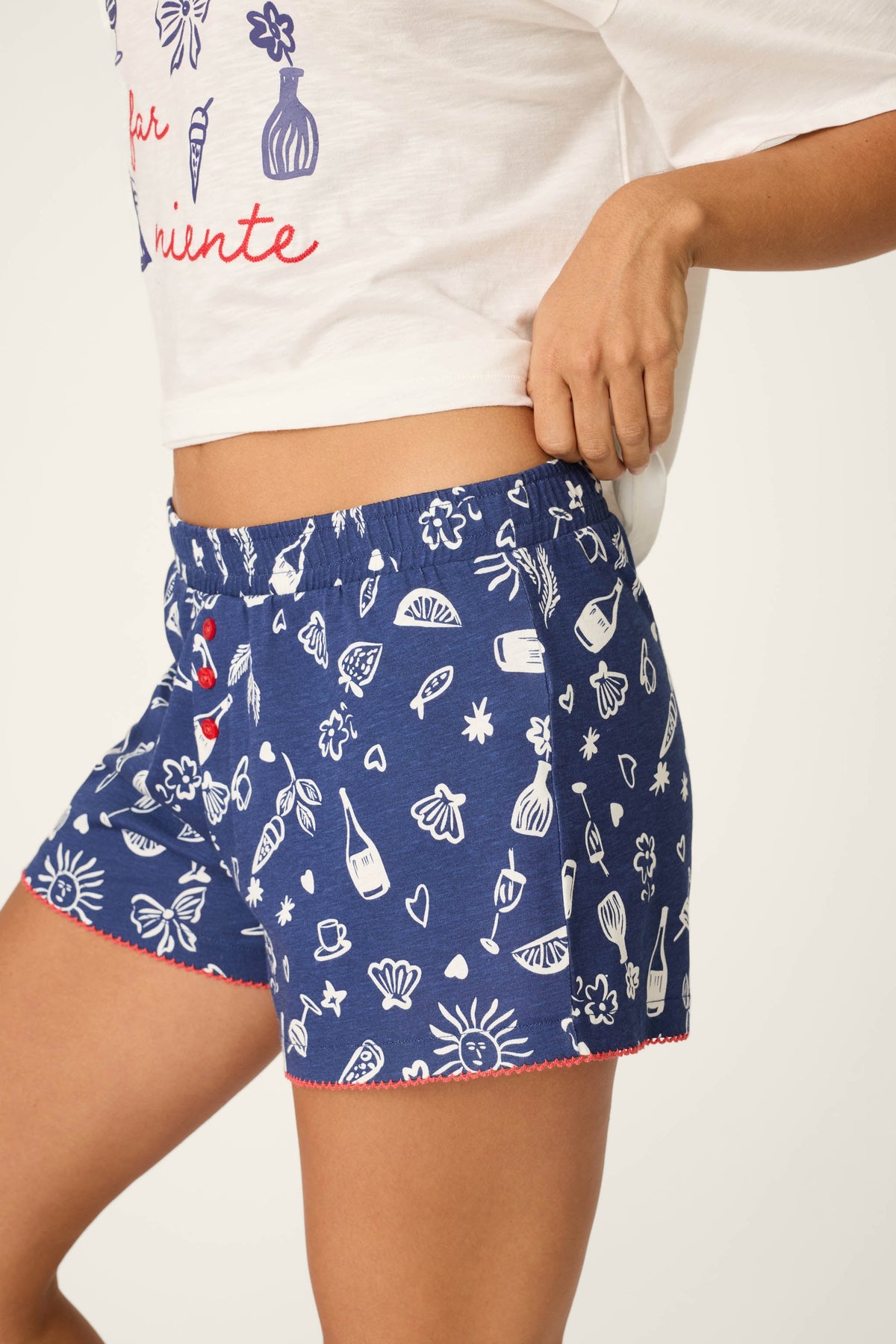 Playful Prints Al Fresco Bistro Pajama Shorts - DARK NAVY