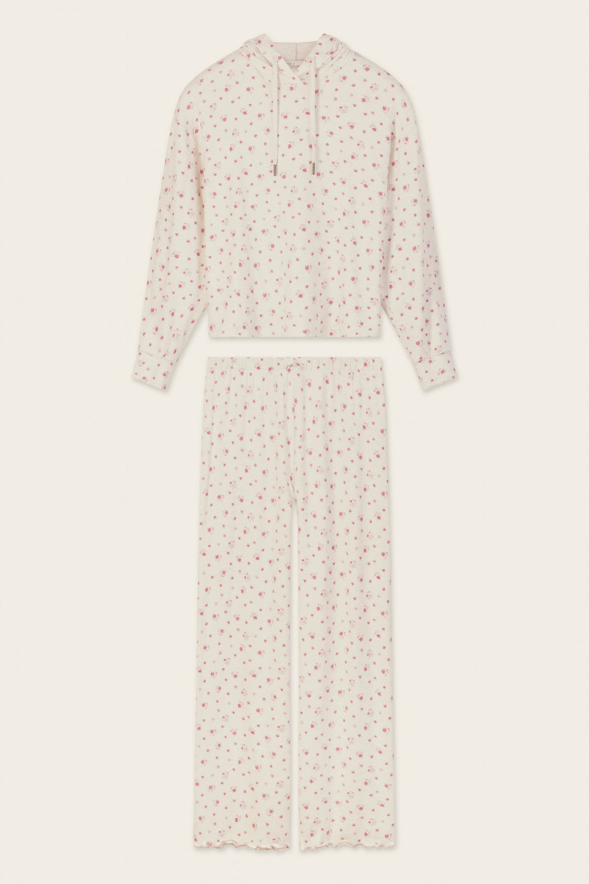Romantic Rose Ditsy Floral Print Hoodie & Pants PJ Set - HEATHER CLOUD