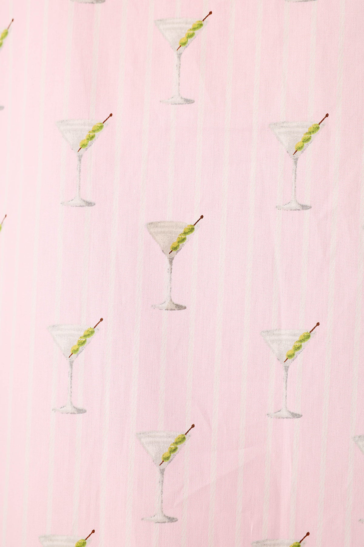 Afterparty Poplin Stripe & Martini Print Long Sleeve Top - PINK PEARL