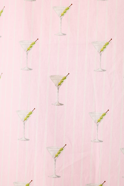 Afterparty Poplin Stripe & Martini Print Pajama Shorts - PINK PEARL