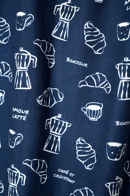 Bonjour Babe French Breakfast Print Long Sleeve PJ Set - DEEP NAVY