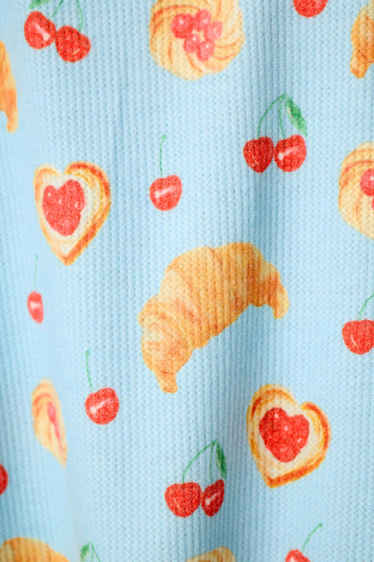 Boyfriend Boxer Pastry Print Long Sleeve & Shorts PJ Set - CRYSTAL BLUE
