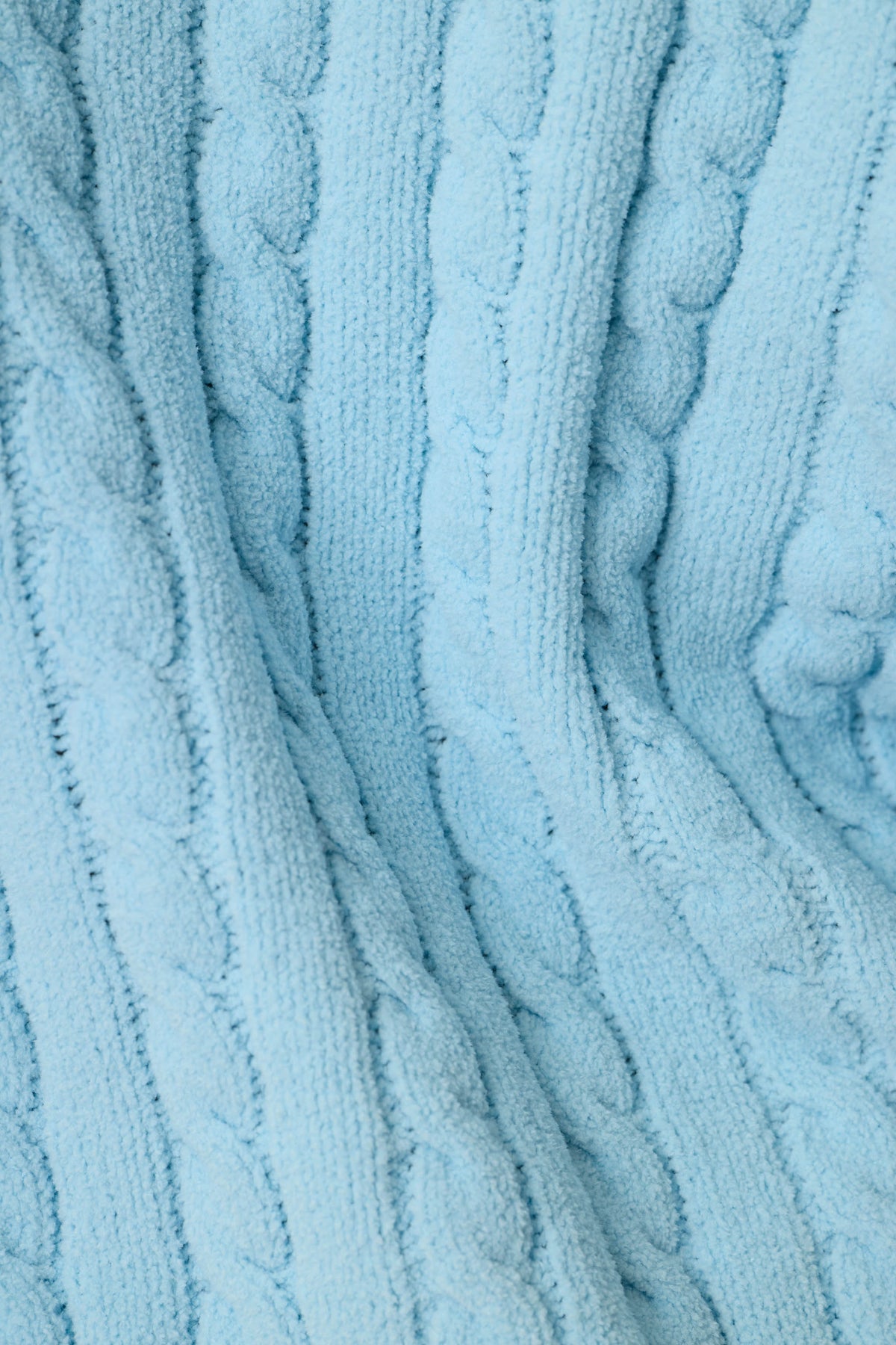 Cozy Chenille Cable Knit Cloud Blue V-Neck Lounge Set - CLOUD BLUE