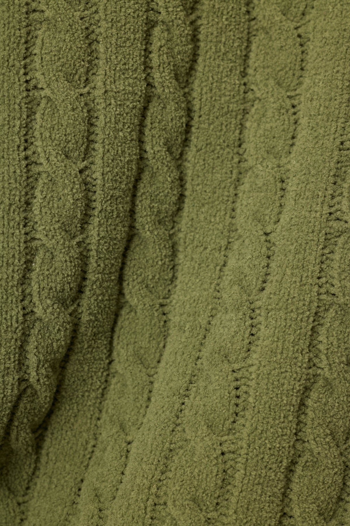 Cozy Chenille Cable Knit Olivine V-Neck Sweater - OLIVINE