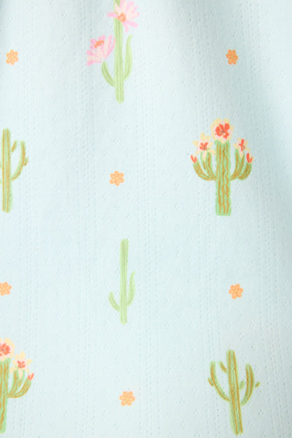 Feelin' Prickly Cactus Blooms 3-Piece Short PJ Set - TINTED AQUA