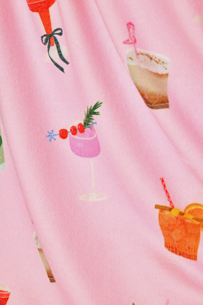 First Chair, Last Call Cocktail Print Jogger Pajama Pants - TENDER PINK