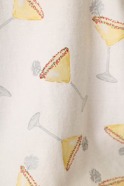 Happy Hour Cocktail Print 3-Piece Flannel PJ Set - AFTERGLOW