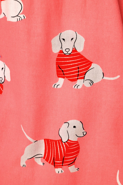 Dachshund Print 3-Piece Flannel PJ Set - CONCH SHELL