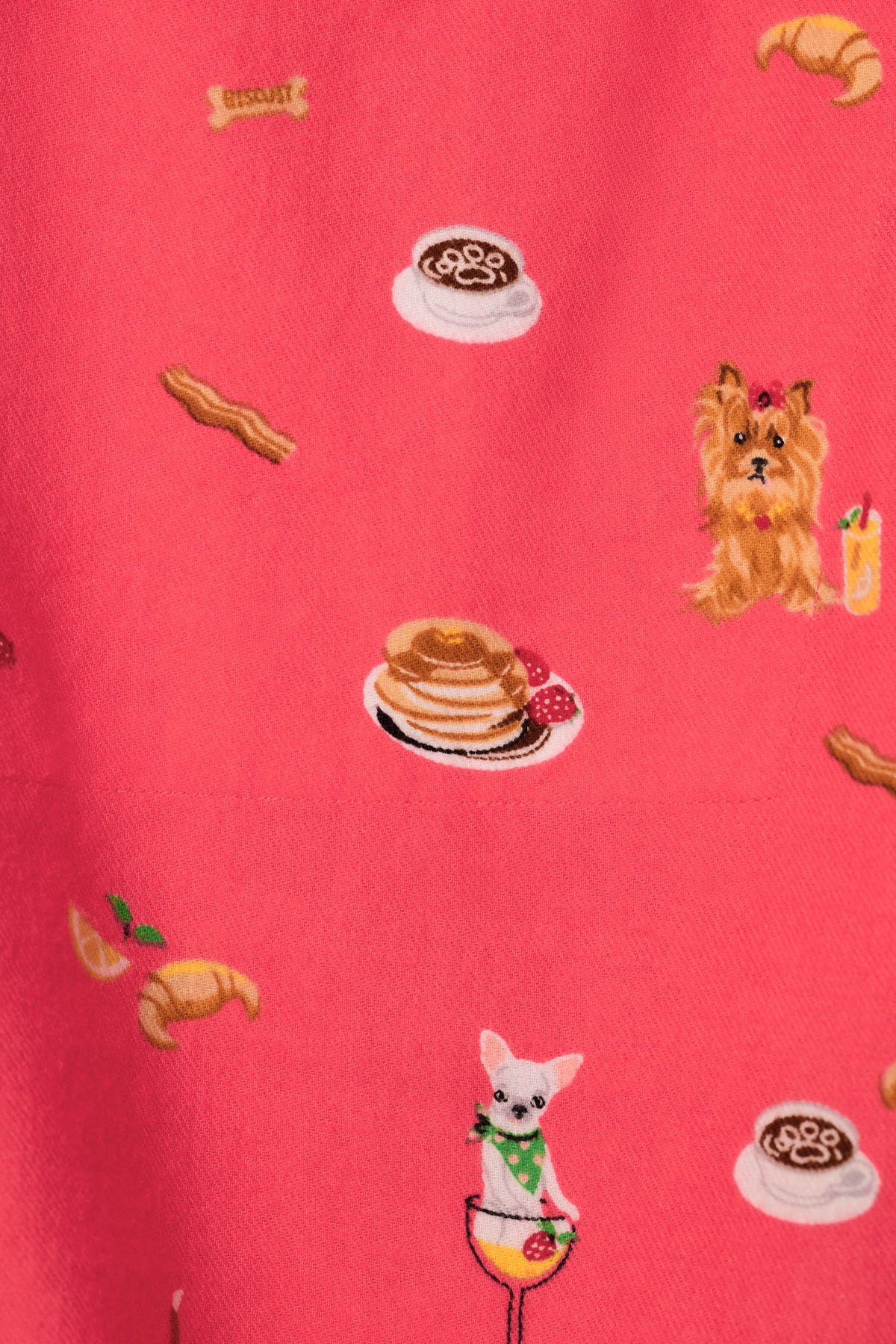Dogs Who Brunch Print 3-Piece Long Sleeve Flannel PJ Set - DARK CORAL