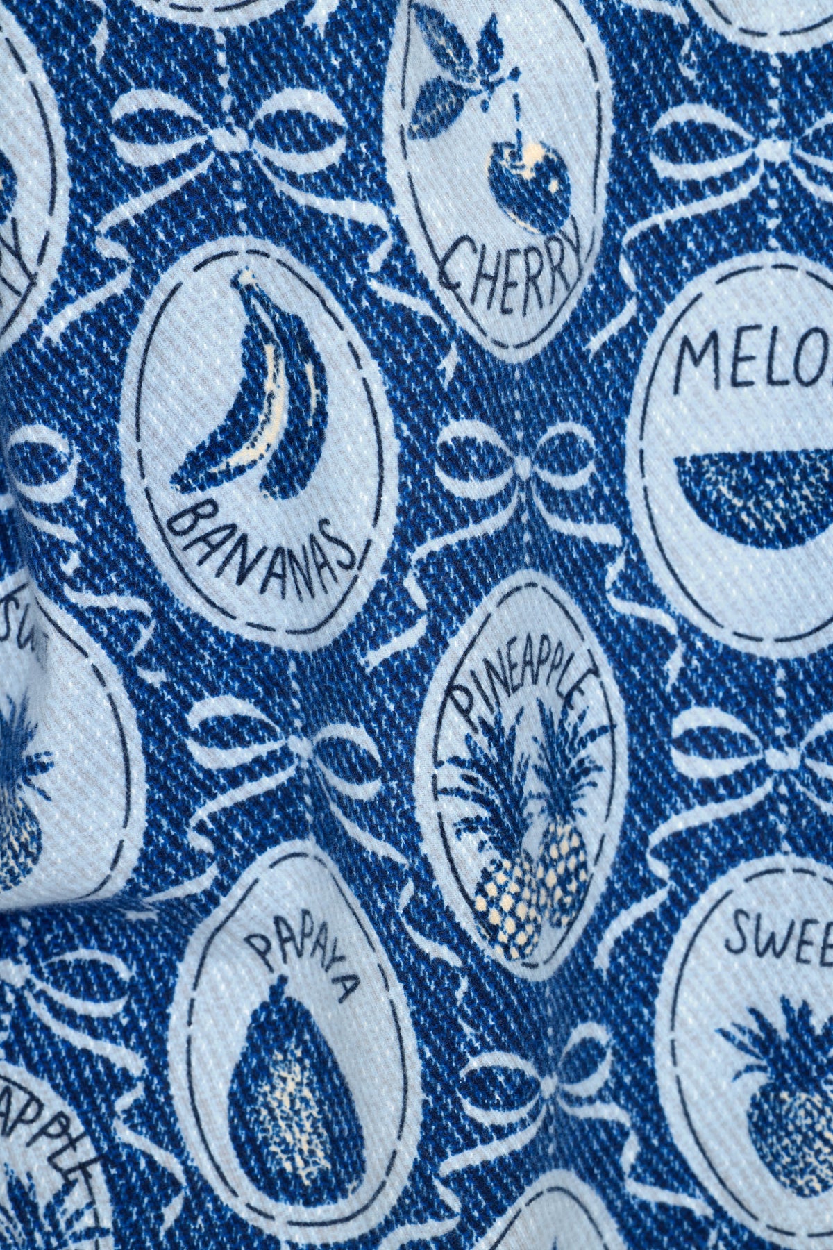 Fruit Medley Print 3-Piece Long Flannel PJ Set - NAVY PEONY