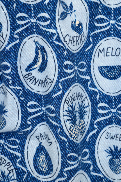 Fruit Medley Print 3-Piece Long Flannel PJ Set - NAVY PEONY