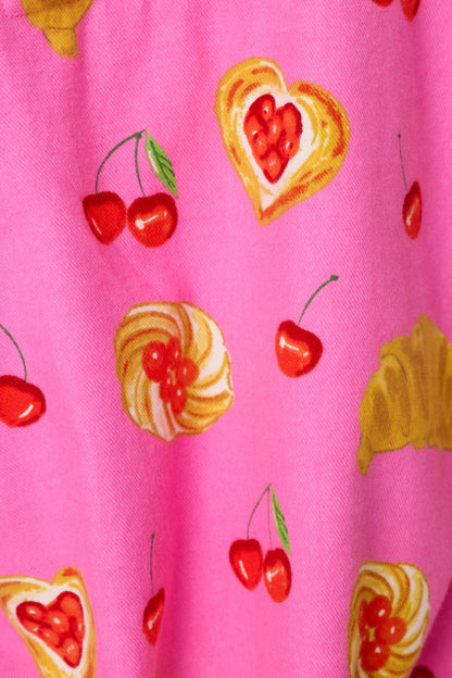 Sweet Cherry Tart Print Flannel Nightshirt - PINK ROSE