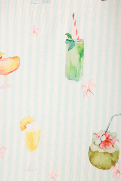 It's Five O'clock Somewhere Cocktail Print Long PJ Set - LIGHT AQUA