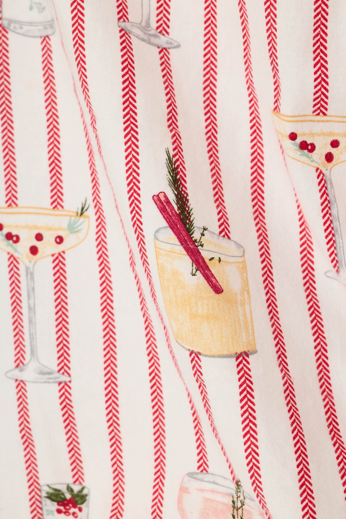 Martinis & Mistletoe Cocktail Print Flannel 3-Piece PJ Set - LIPSTICK