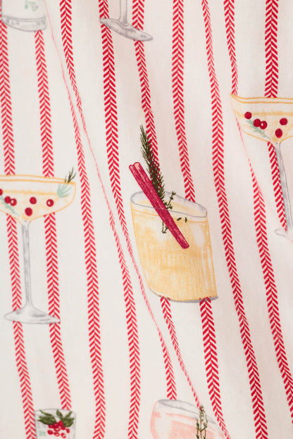 Martinis & Mistletoe Cocktail Print Flannel 3-Piece PJ Set - LIPSTICK
