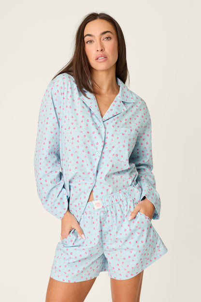 Afterparty Poplin Rosy Nights Short PJ Set - DREAM BLUE