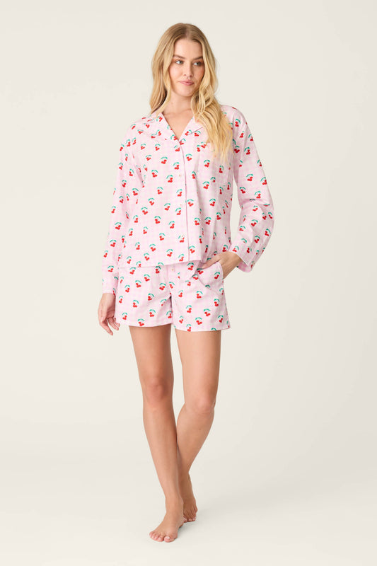 Afterparty Poplin Oh Cherry Short PJ Set - POWDER PINK