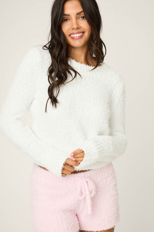 Bundle Up Boucle Ivory Long Sleeve Top - IVORY