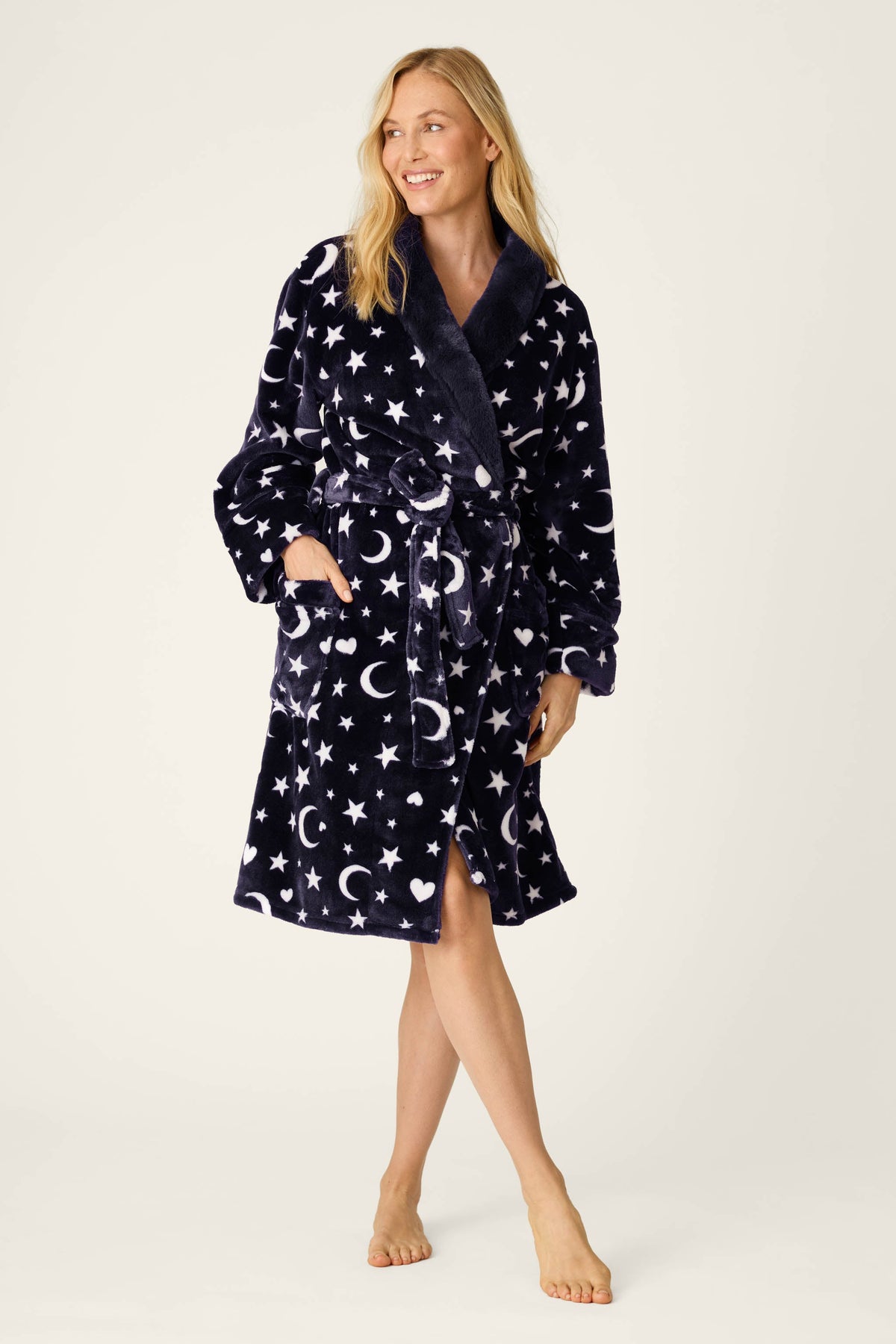 Luxe Plush Celestial Print Robe - BLUE INK