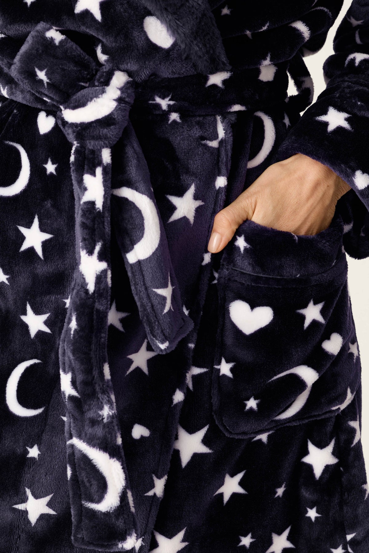 Luxe Plush Celestial Print Robe - BLUE INK