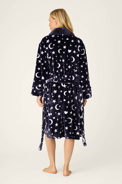 Luxe Plush Celestial Print Robe - BLUE INK