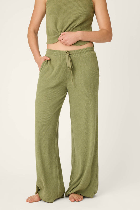 Soft Olive Rib Knit Lounge Pants - H DARK OLIVE