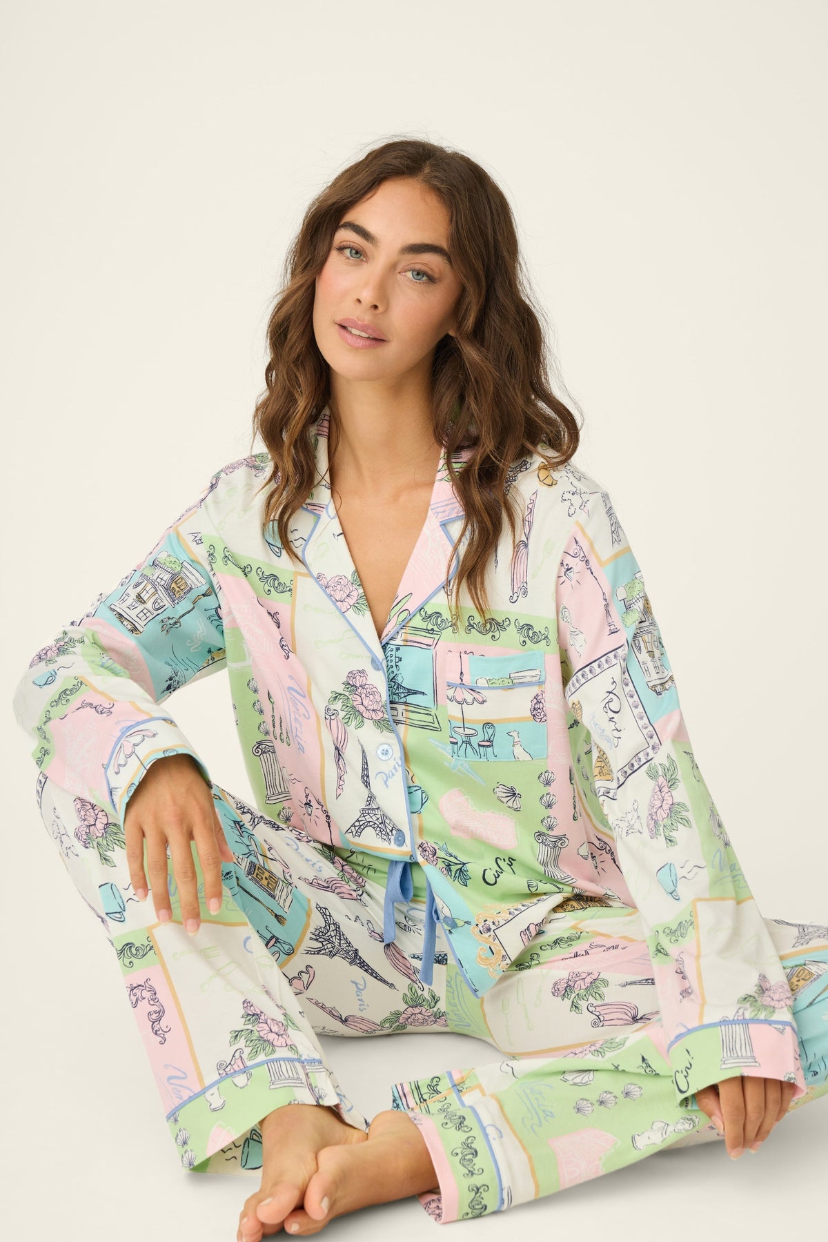 Whimsy Postcards From Paris PJ Set - NATURAL