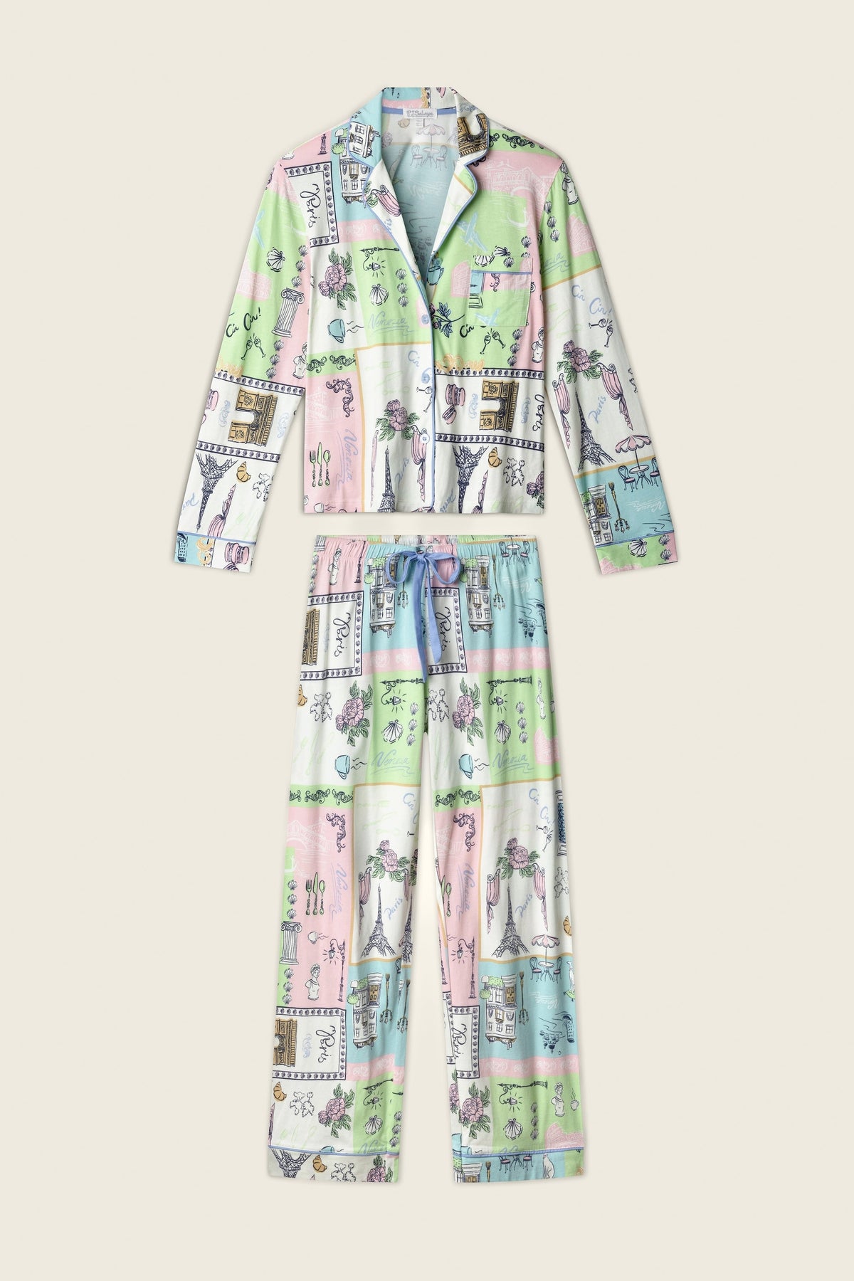 Whimsy Postcards From Paris PJ Set - NATURAL
