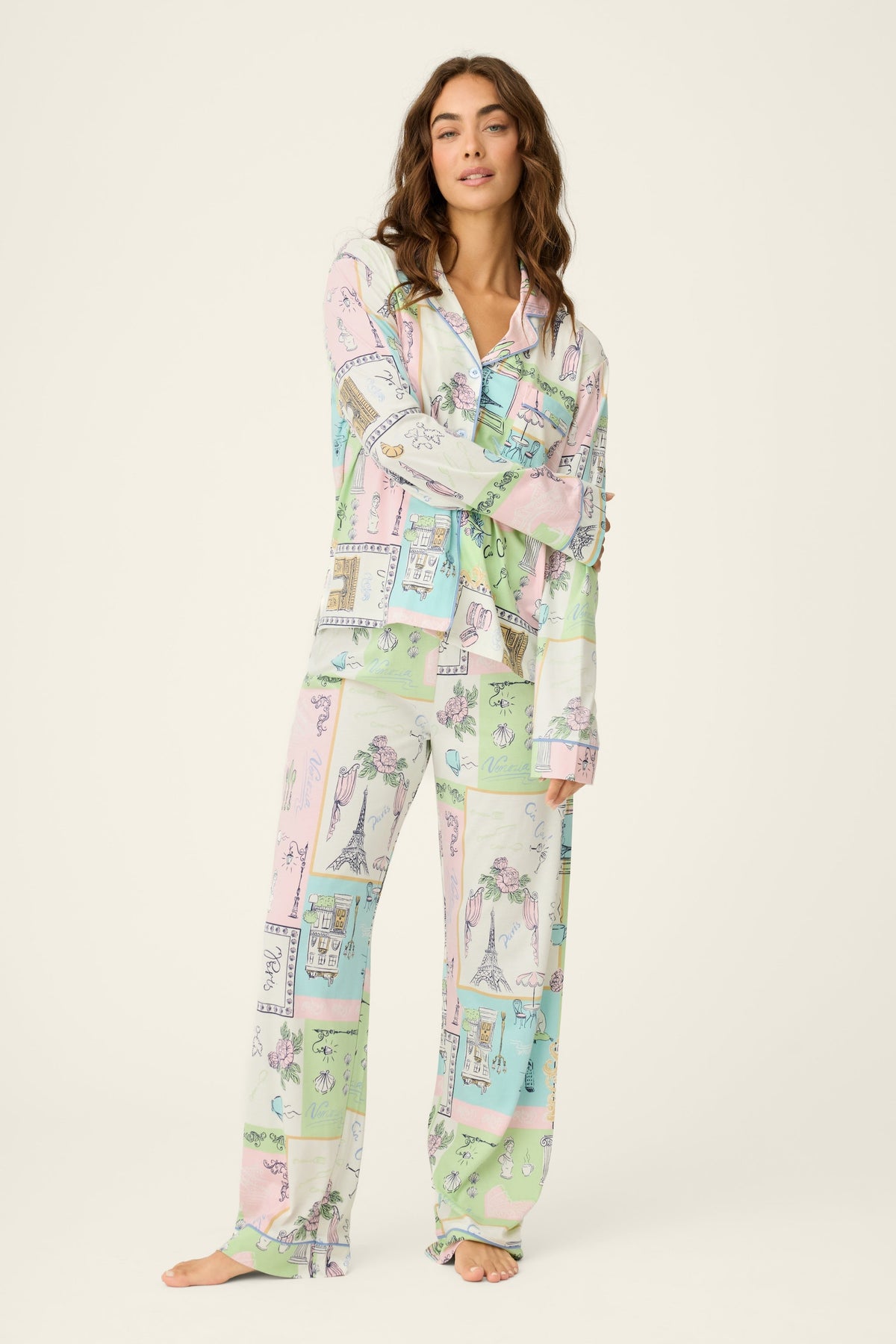 Whimsy Postcards From Paris PJ Set - NATURAL