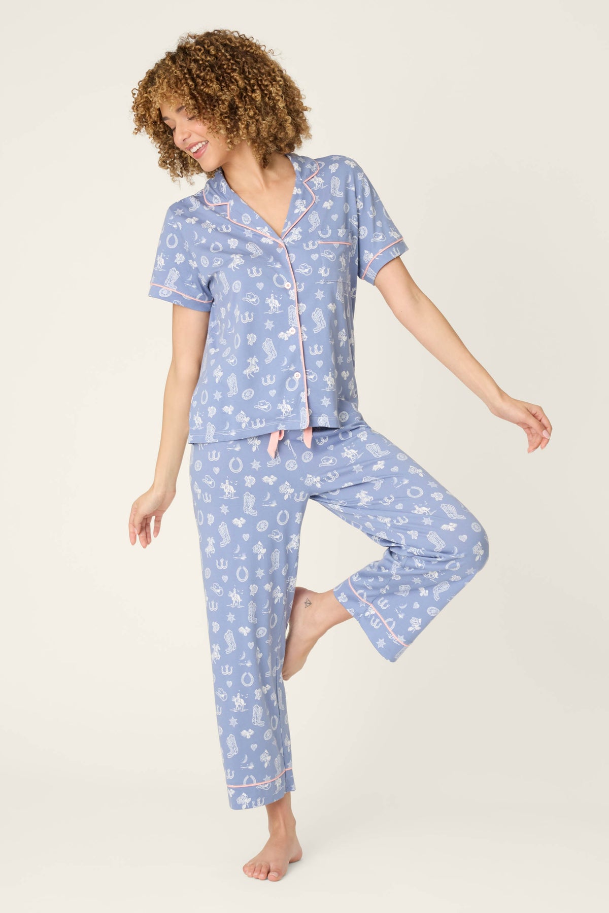 Whimsy Lone Star Love Cropped PJ Set - BLUE SHADOW