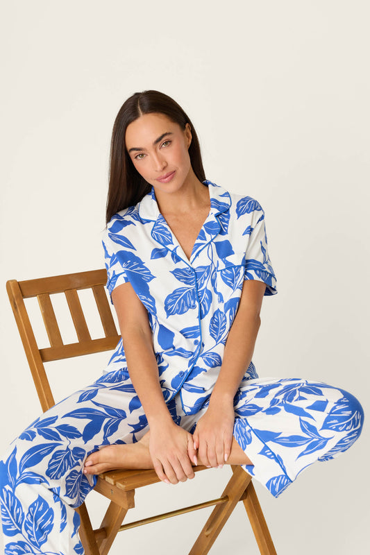 Whimsy Sapphire Garden Cropped PJ Set - COBALT