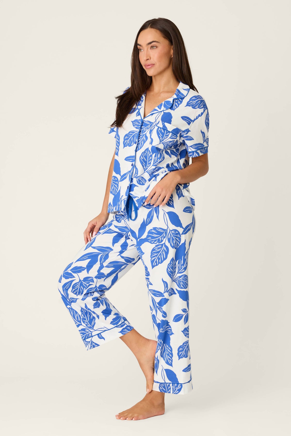 Whimsy Sapphire Garden Cropped PJ Set - COBALT