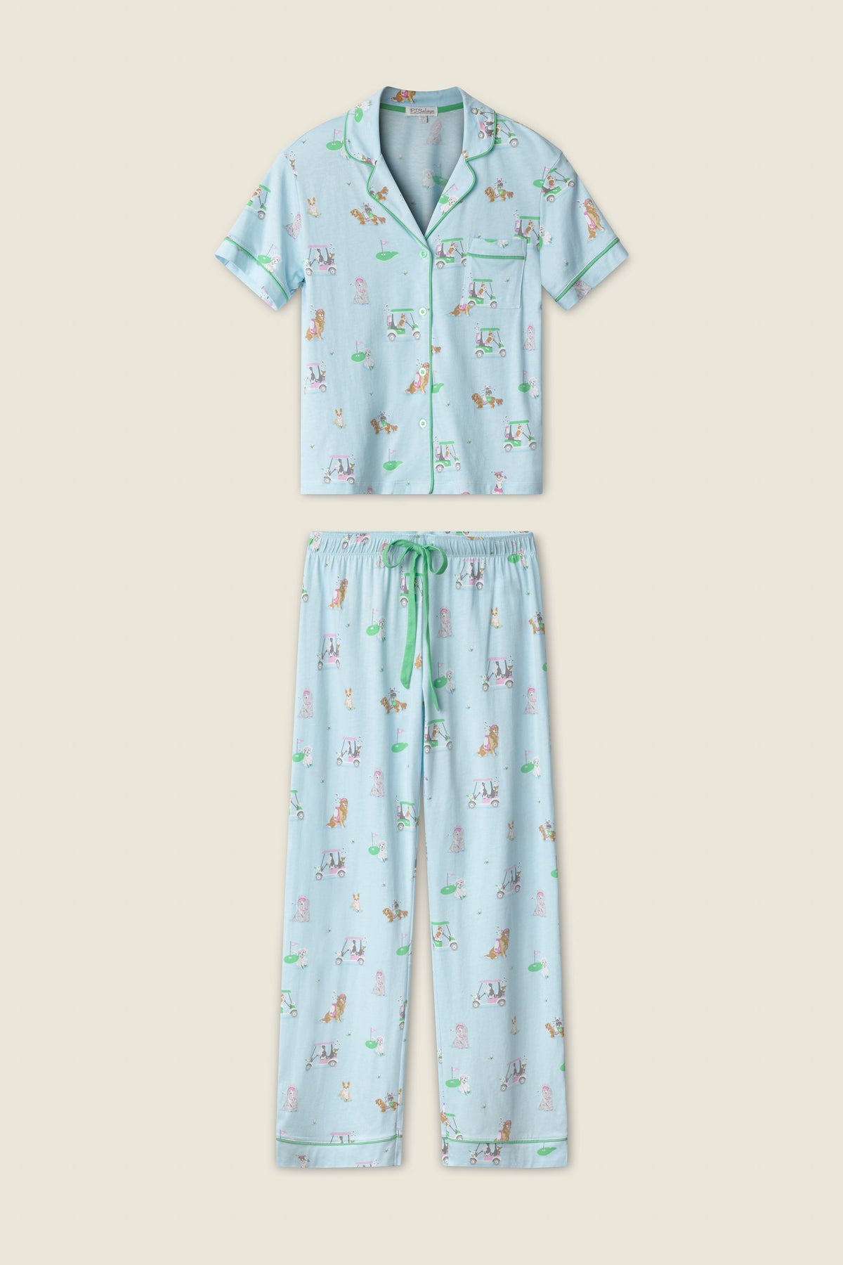 Whimsy Putter Pup Cropped PJ Set - LIGHT BLUE