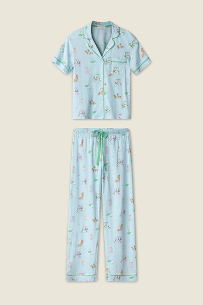 Whimsy Putter Pup Cropped PJ Set - LIGHT BLUE