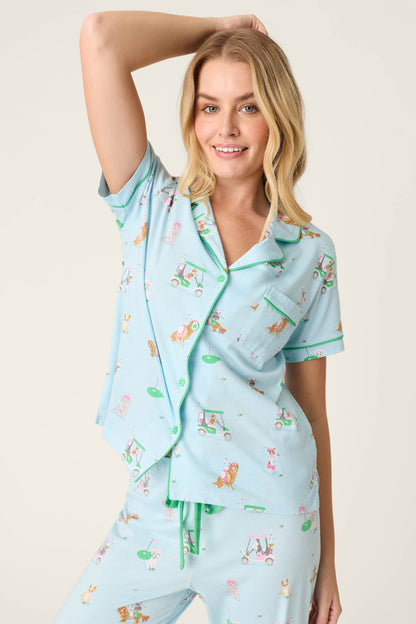 Whimsy Putter Pup Cropped PJ Set - LIGHT BLUE