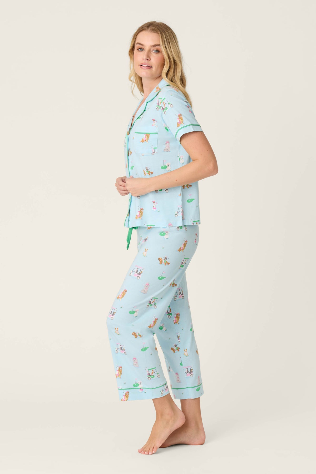 Whimsy Putter Pup Cropped PJ Set - LIGHT BLUE