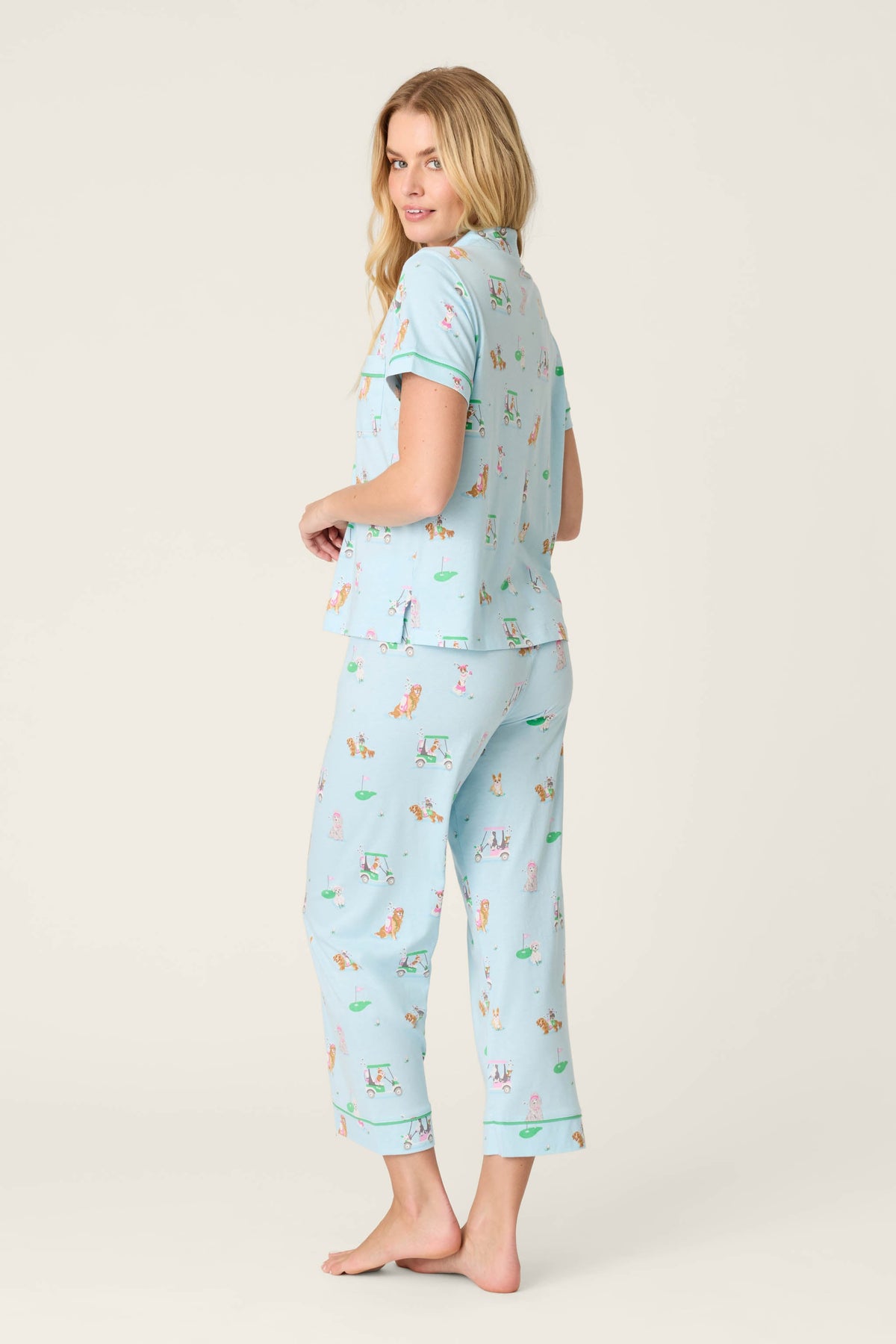 Whimsy Putter Pup Cropped PJ Set - LIGHT BLUE